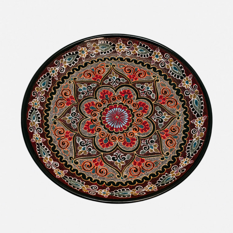 Unik handgjord dekorativ tallrik från Uzbekistan, 38 cm, droppteknik